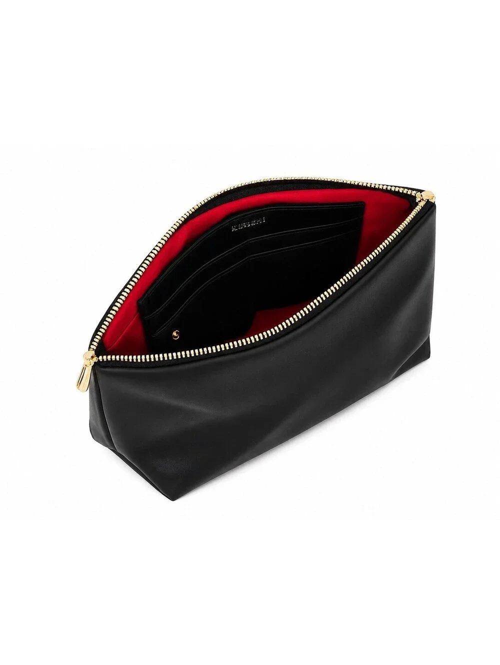 KUSSHI Black Makeup Bag TravelOrganizer Red Lining Zip Pouch